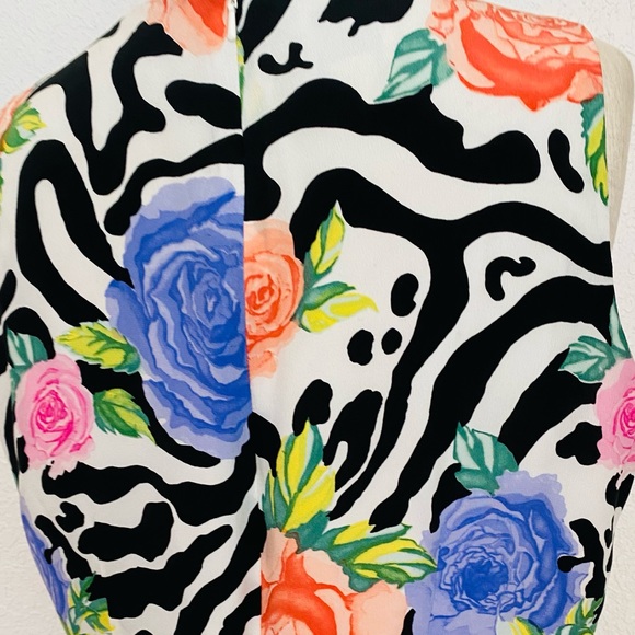 Vintage 90s Maxi Sleeveless Silk Black and White Colorful Floral Pattern Dress - Picture 15 of 16